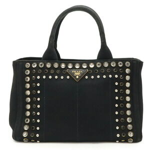 Prada Canapa tote bag black beaded studded canvas Nero Shoulder
